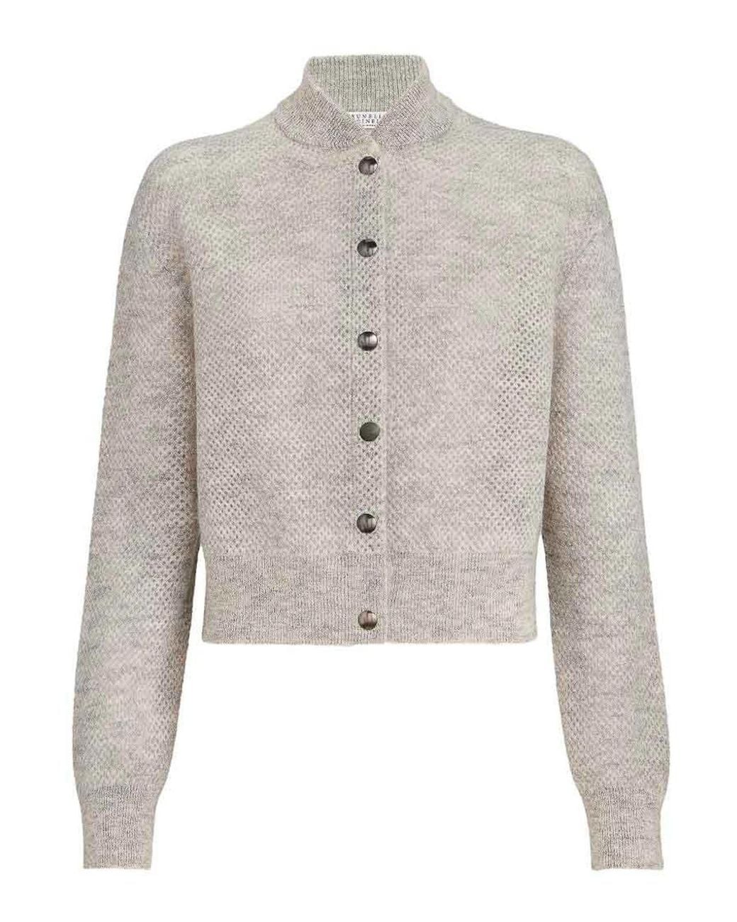 Brunello Cucinelli White Wool-Blend Cardigan With Buttons