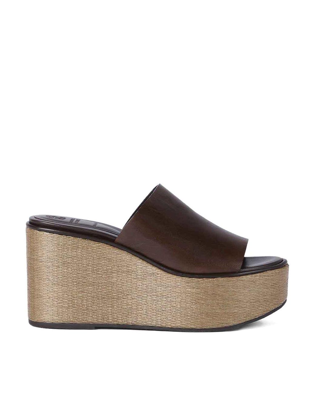 Brunello Cucinelli Brown Leather Wedge Sandals 100
