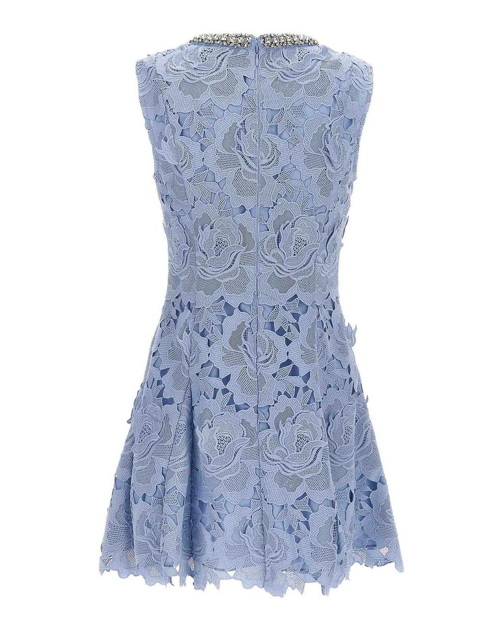 Self-Portrait Flower Lace Mini Dress in Blue | Lyst UK