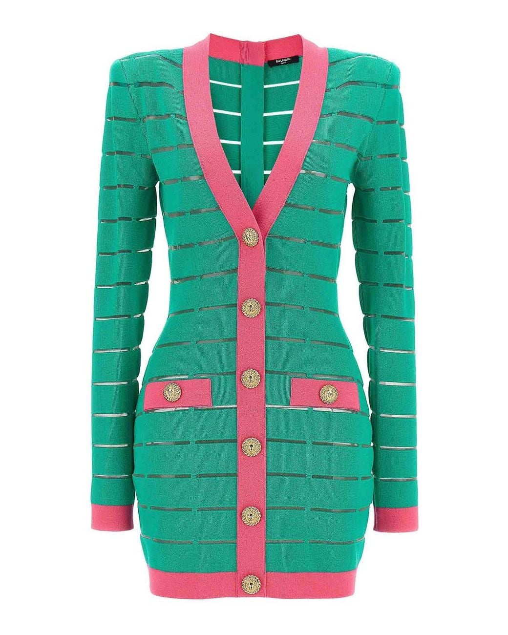 Balmain Green Two-Tone Knit Dress