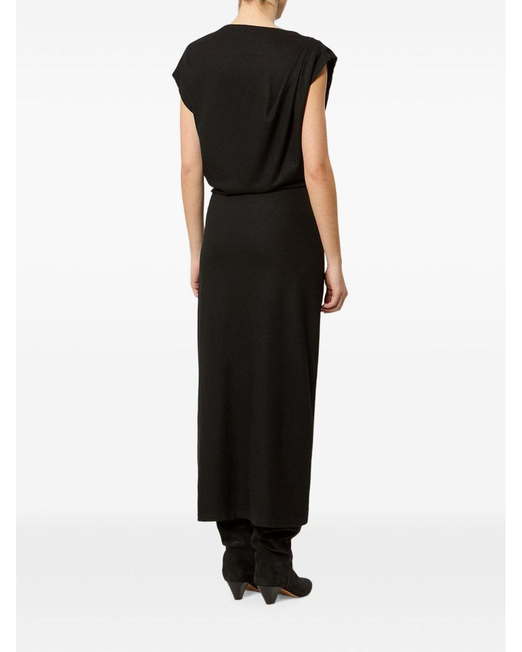 Isabel Marant Black Draped Flannel-Jersey Long Dress