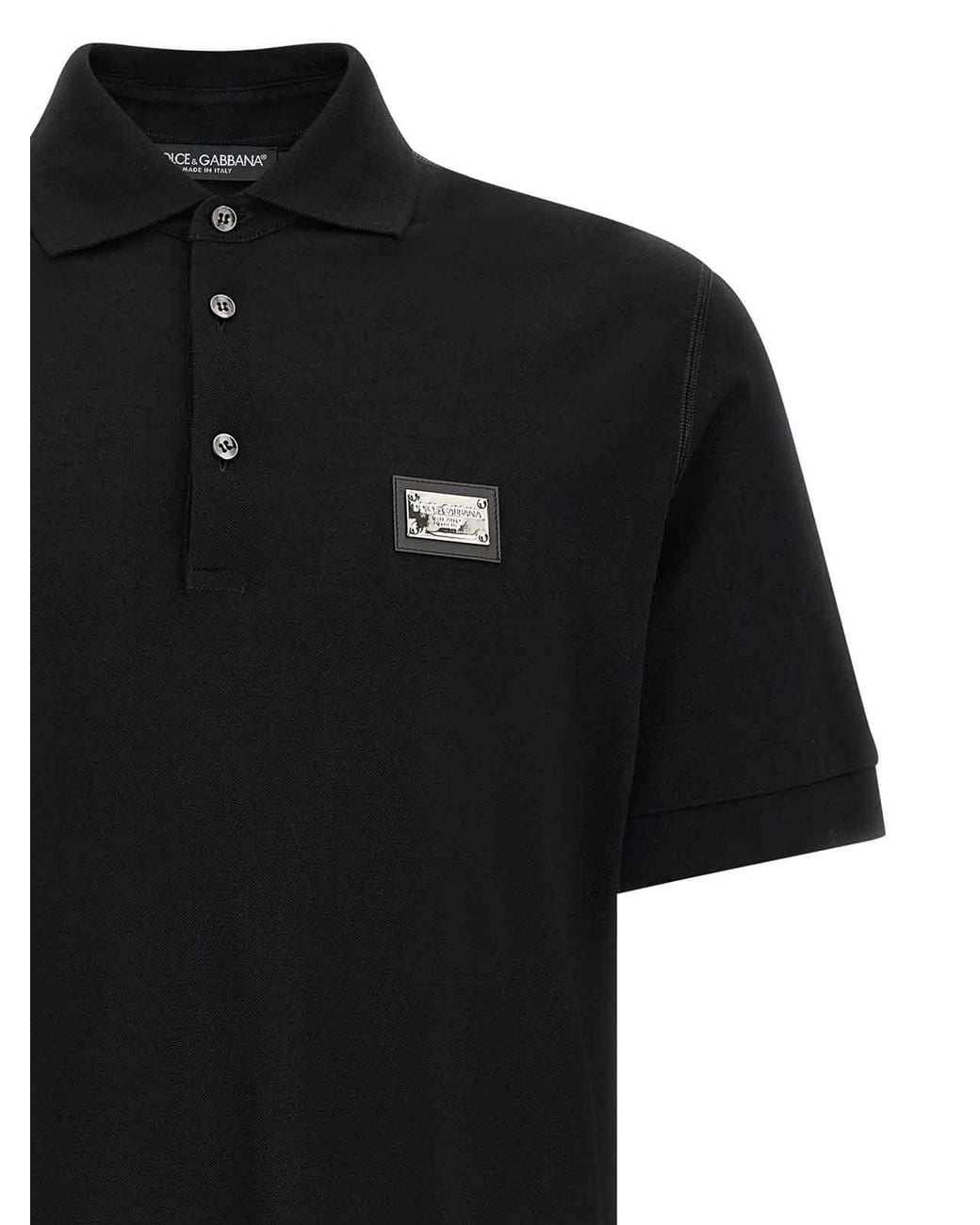 Dolce & Gabbana Black Logo Plate Polo Shirt for men