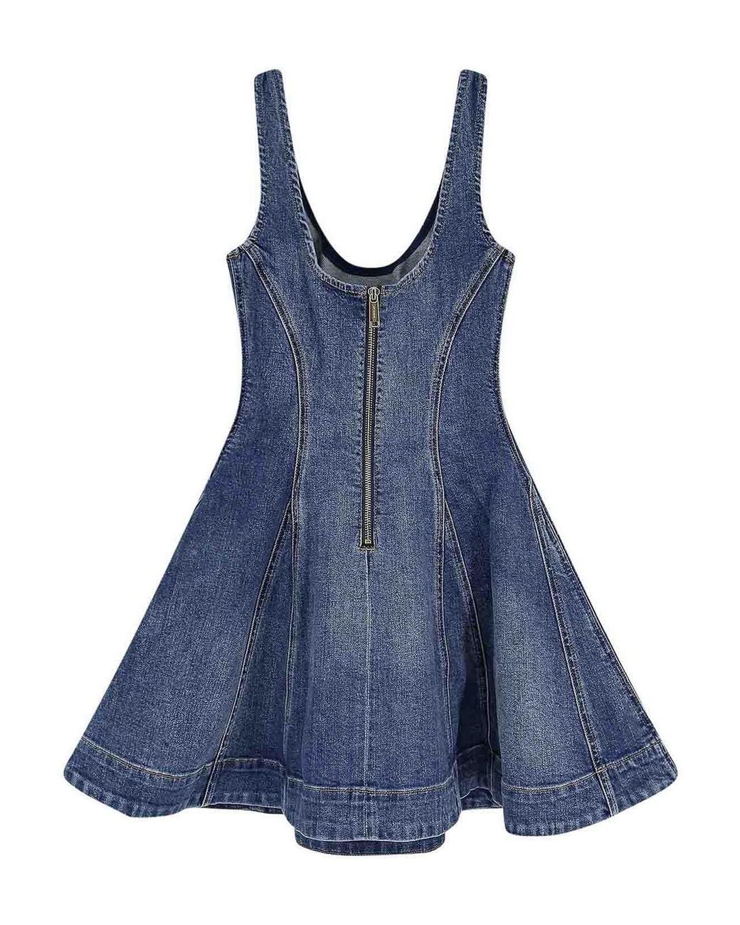 Self-Portrait Blue Flared Denim Mini Dress