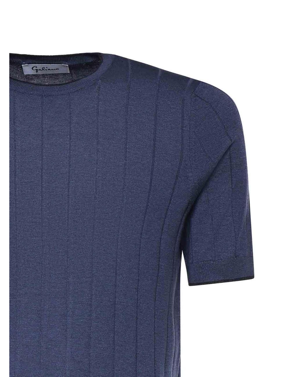 Giuliano Galiano Blue Silk T-Shirt for men