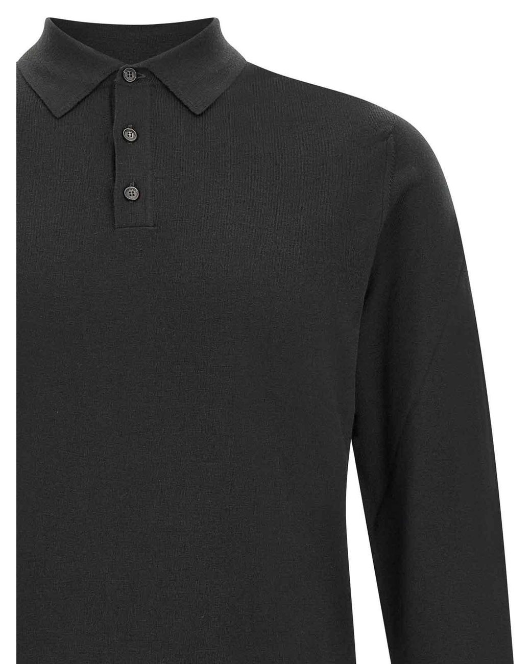 Zanone Black Flexwool Wool Polo Shirt for men