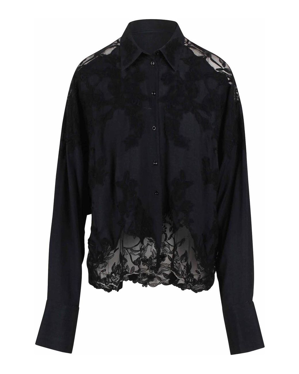 Ermanno Scervino Black Viscose Shirt With Floral Embroidery