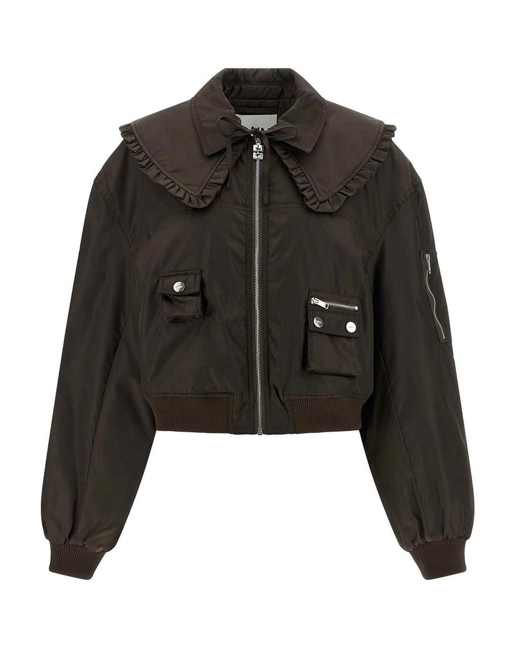 Ganni Black Bomber Jacket Nylon