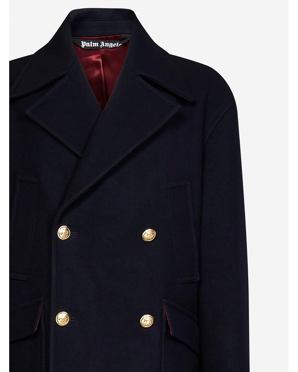 Palm Angels Blue Wool Coat for men
