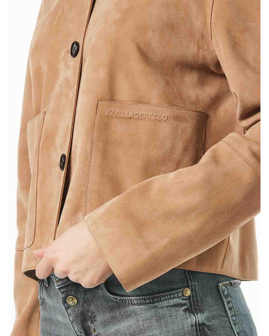 Karl Lagerfeld Brown Patch Pocket Leather Jacket