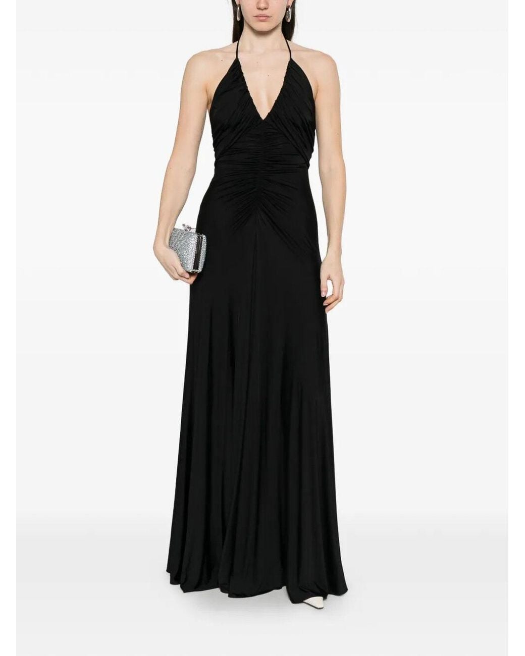 Self-Portrait Black Jersey Gathered Maxi Dress