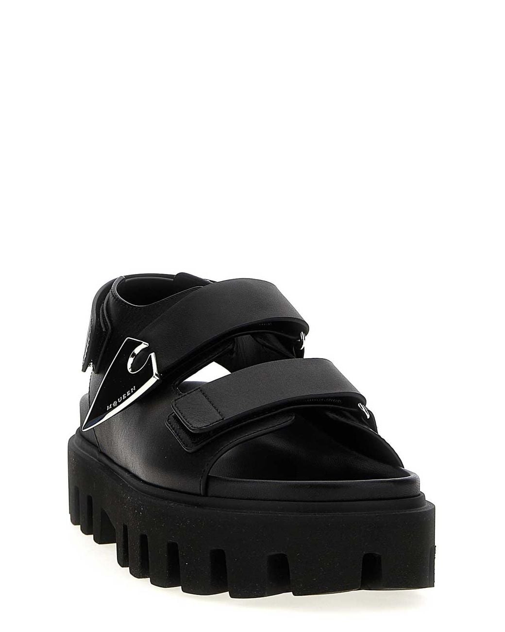 McQueen Black Leather Platform Sandals