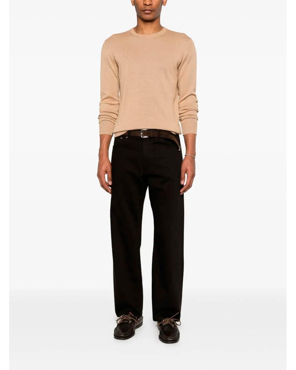 Drumohr Natural Long Sleeve Crew-Neck Sweater for men