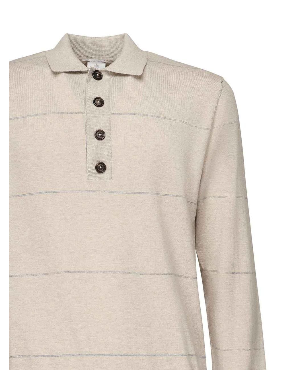 Eleventy Natural Striped Long-Sleeved Polo Shirt for men