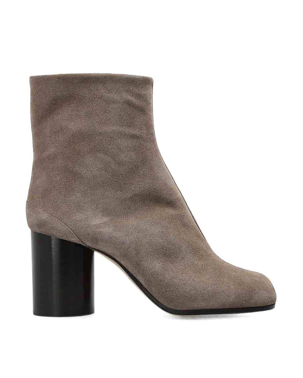 Maison Margiela Gray Suede Tabi Ankle Boots With Heel
