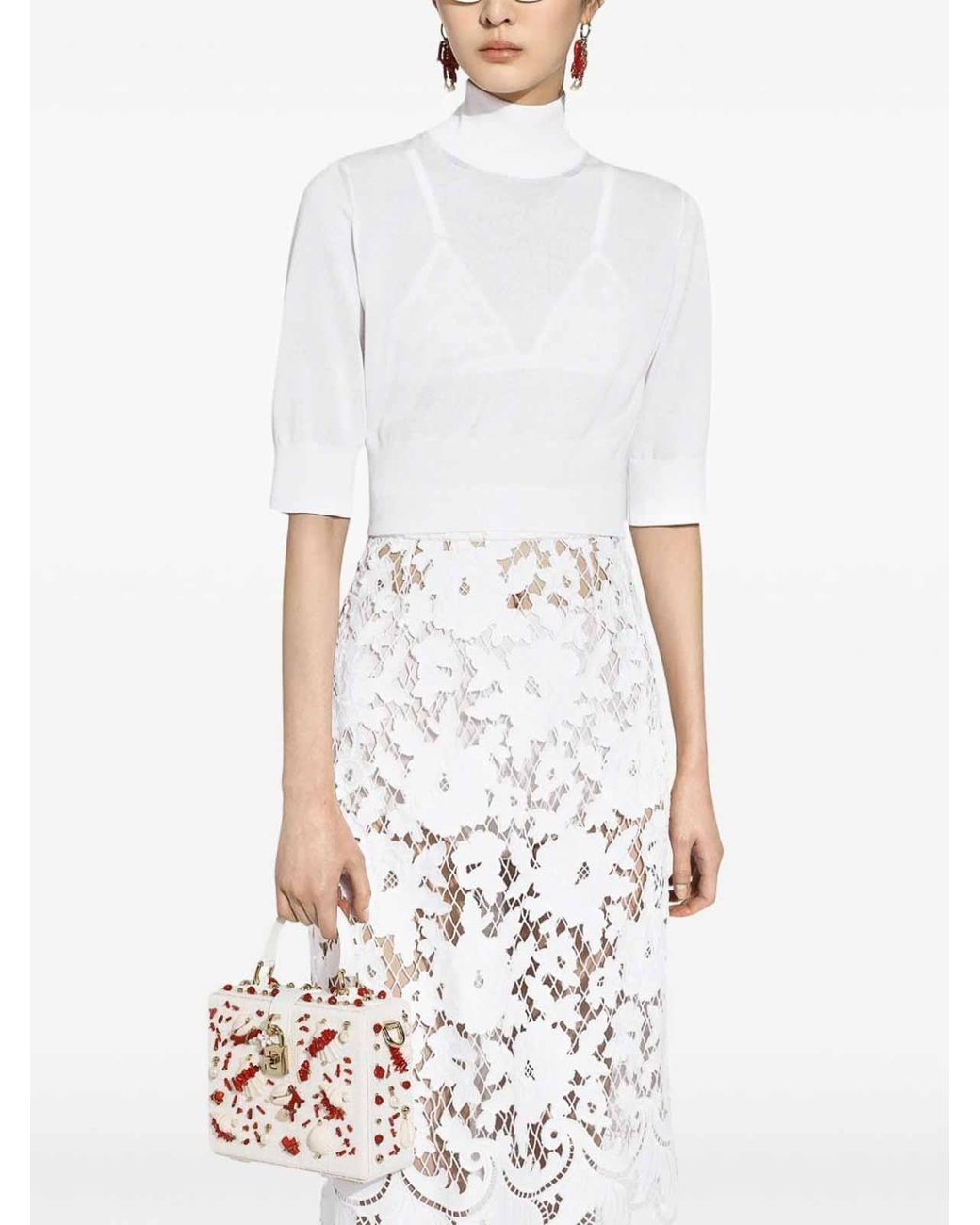 Dolce & Gabbana White Viscose Blend Turtleneck Sweater