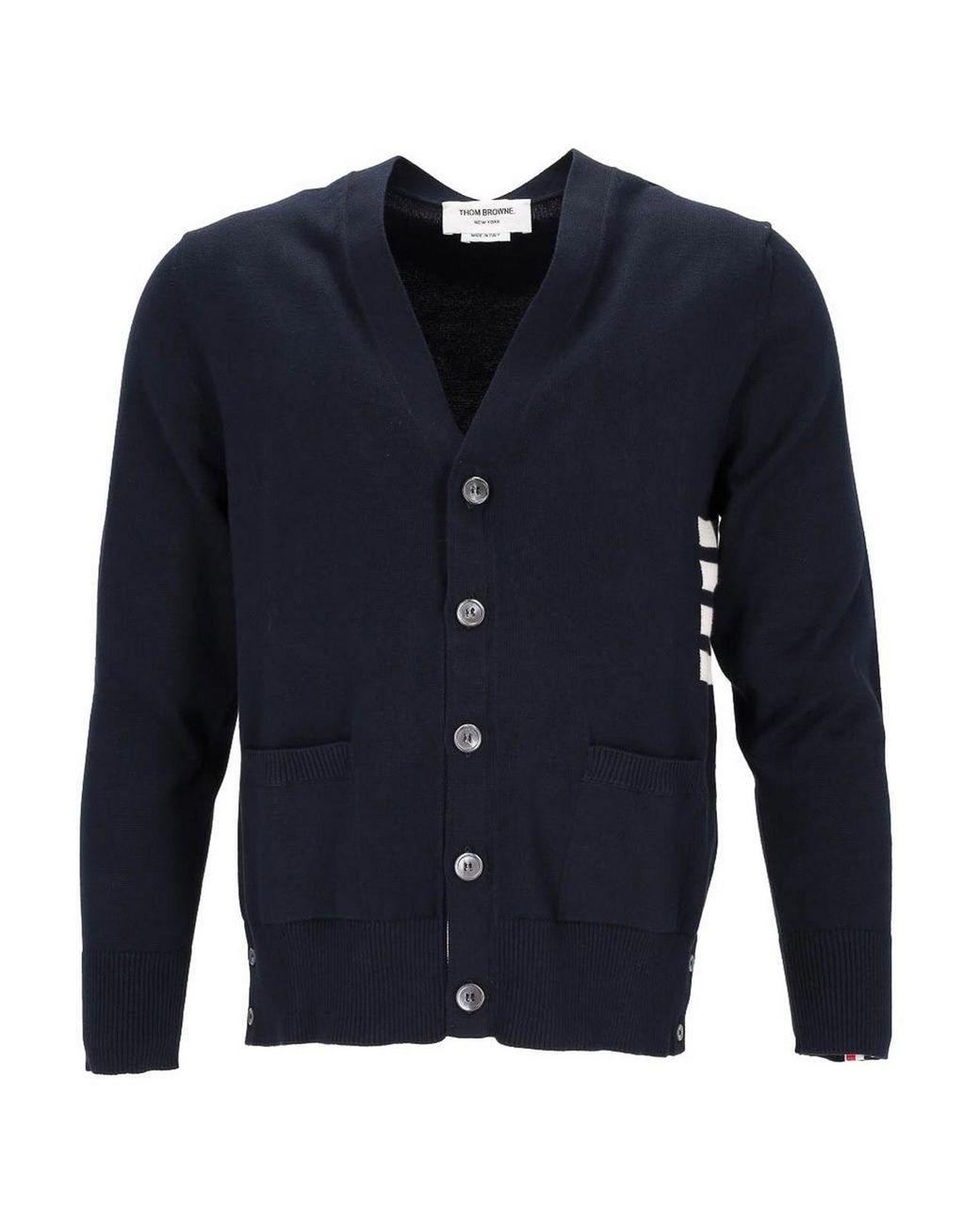 Thom Browne Blue Jersey Stitch Relaxed Fit V Neck Cardigan for men