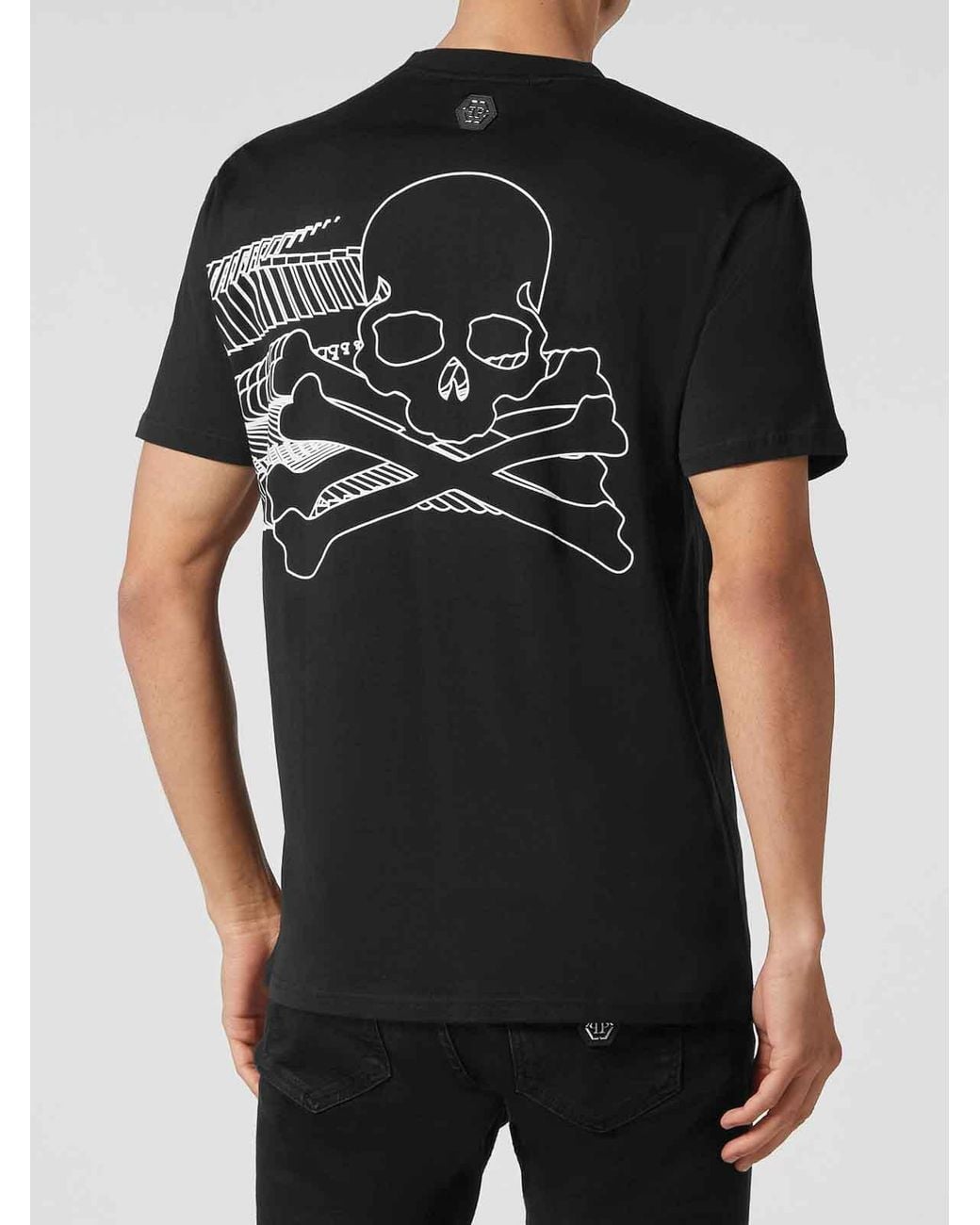 Philipp Plein Black T-Shirt Round Neck Ss Skull & Bones for men