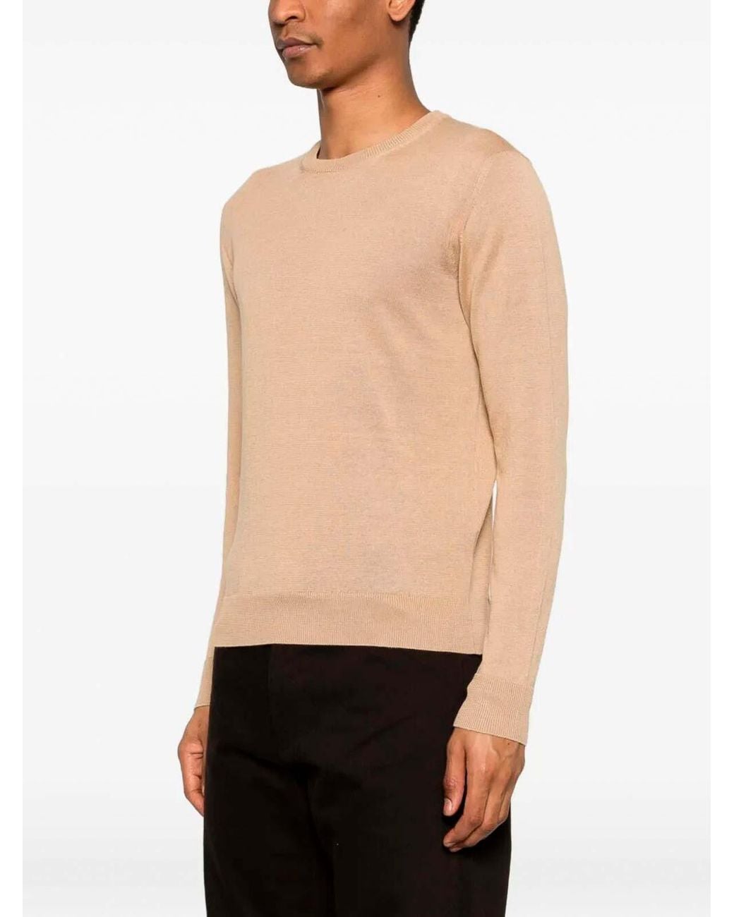 Drumohr Natural Long Sleeve Crew-Neck Sweater for men