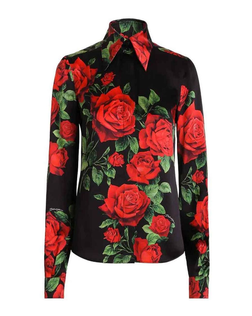 Dolce & Gabbana Red Rose Printed Satin Shirt
