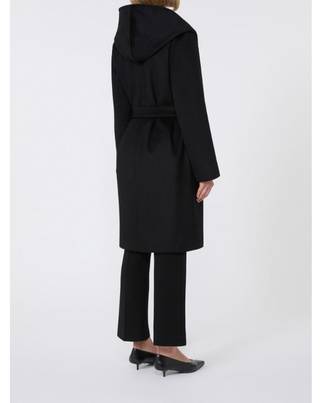 Max Mara Black Hooded Wool Coat