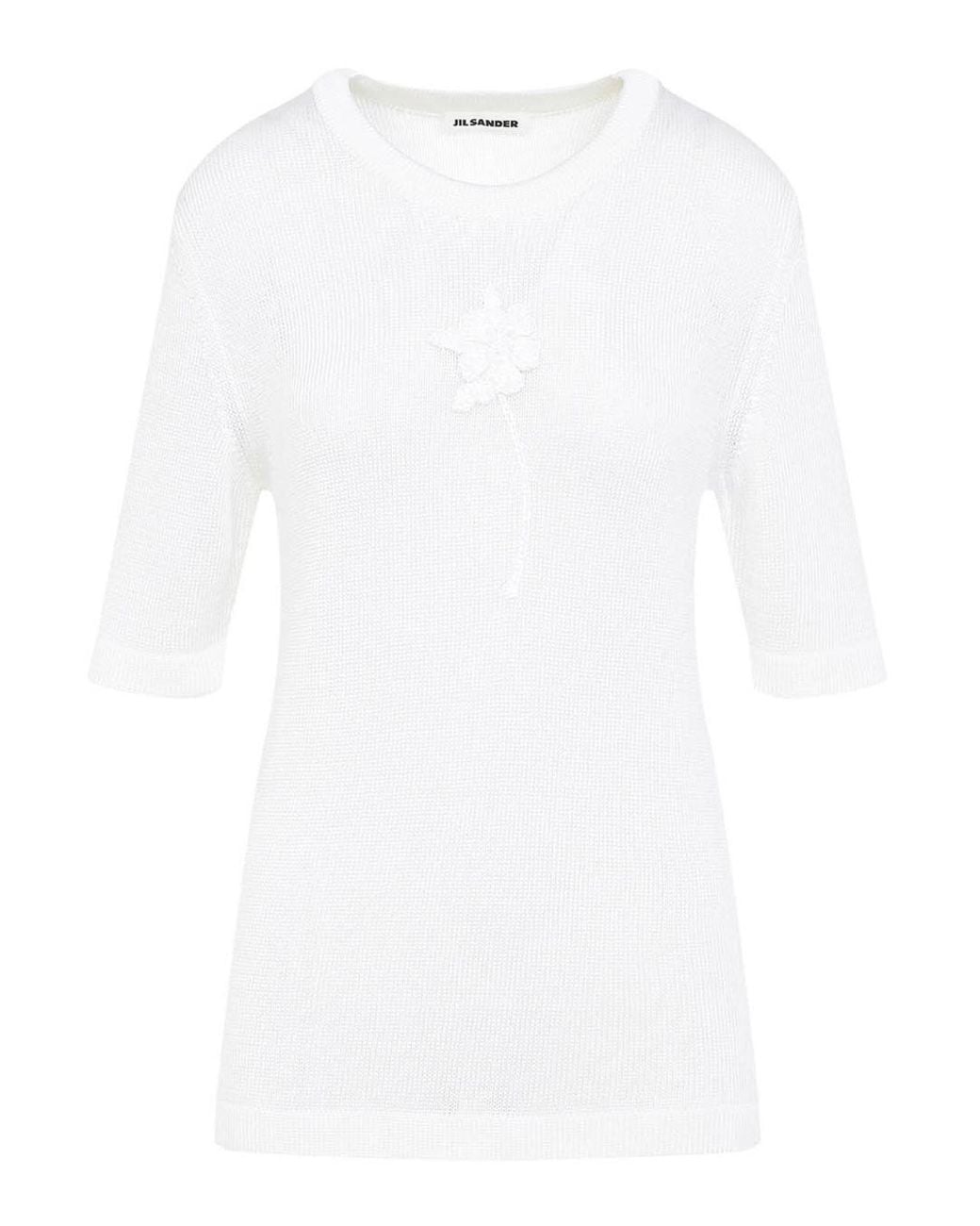 Jil Sander White Flower Crochet T-Shirt