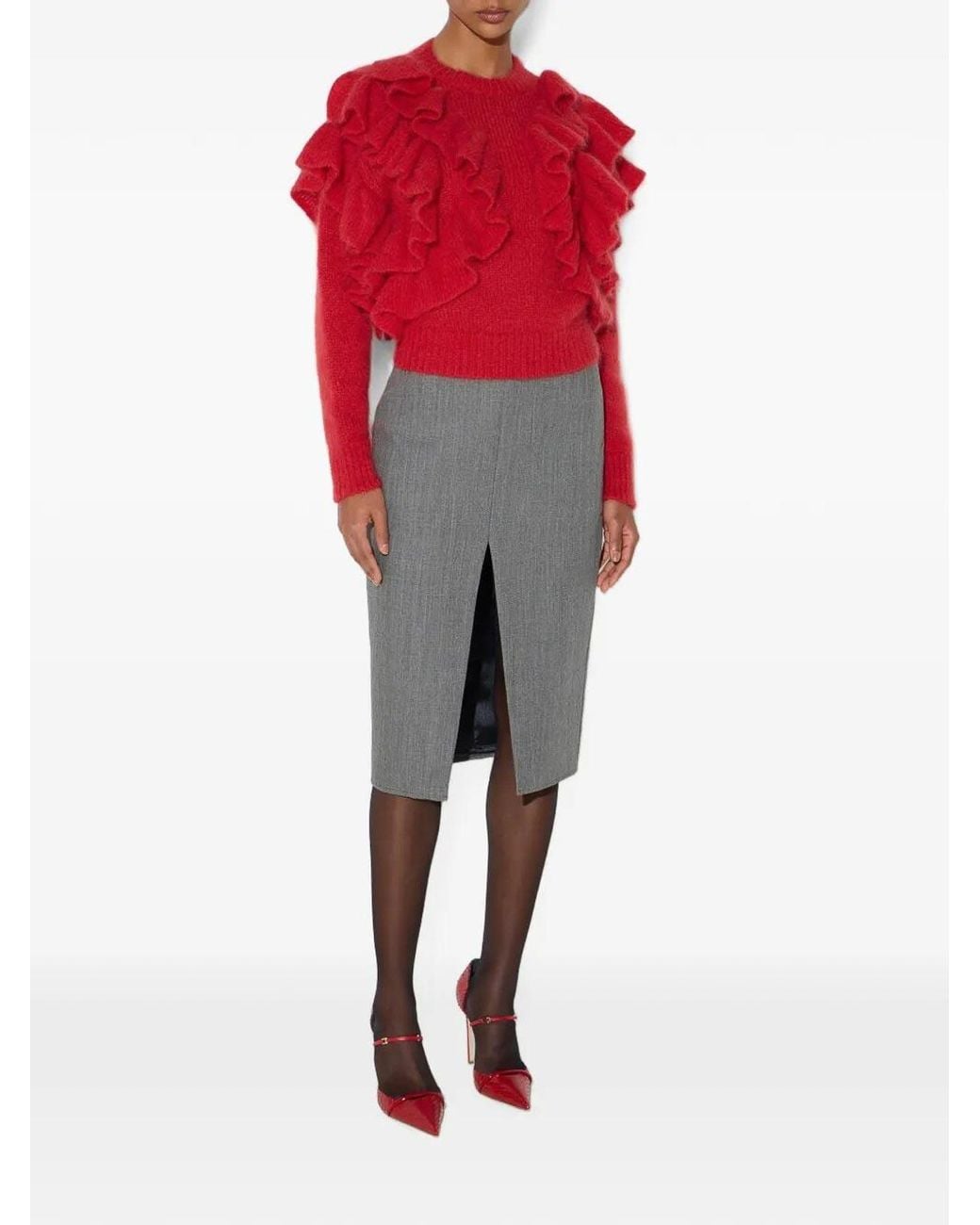 Elisabetta Franchi Red Ruffle-Trim Knit Pullover