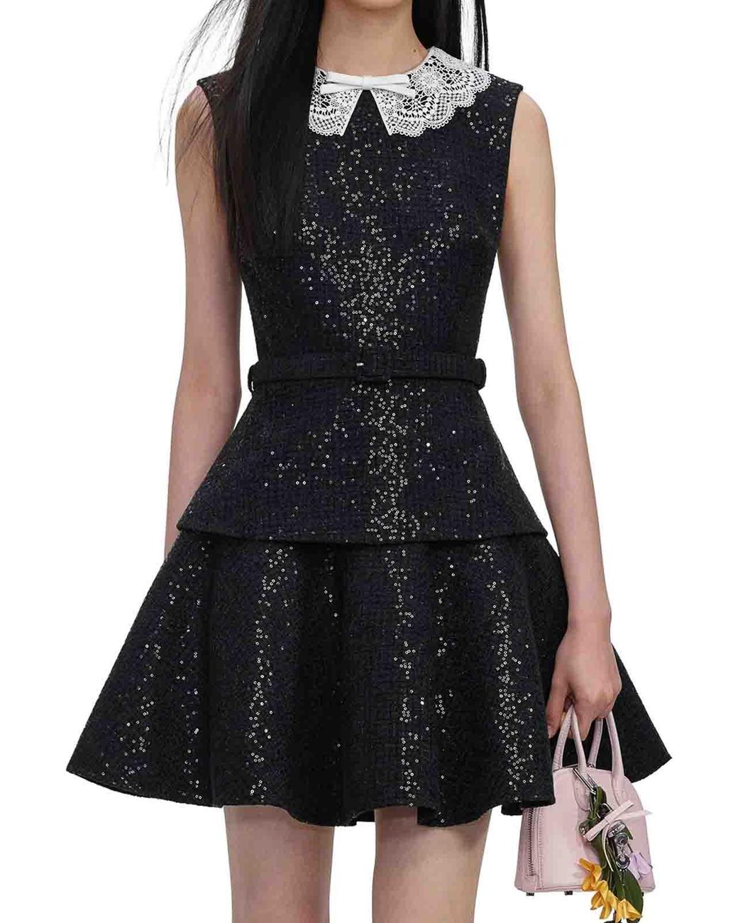 Self-Portrait Black Sequin Boucle Mini Dress