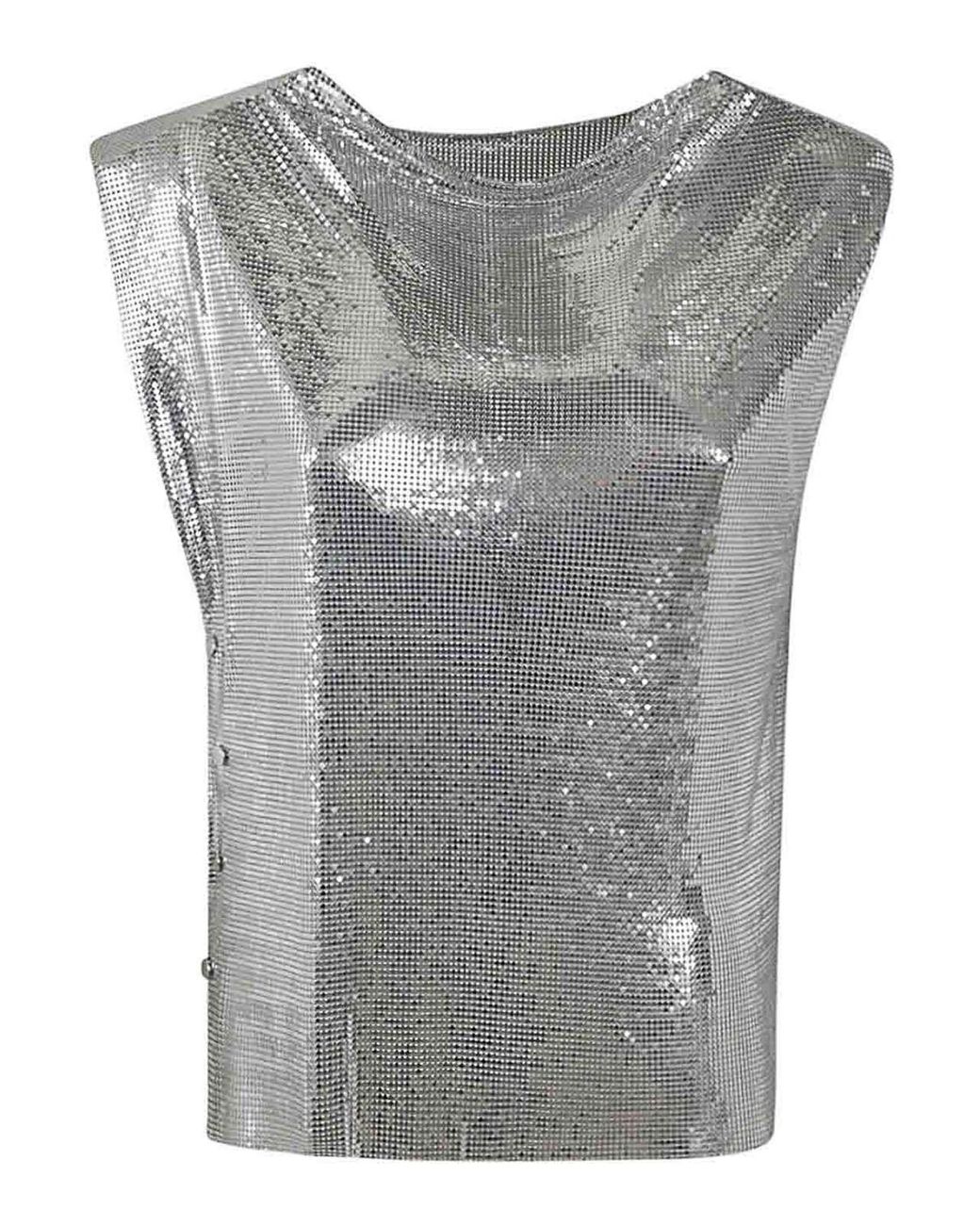 Rabanne Gray Draped Mesh Top