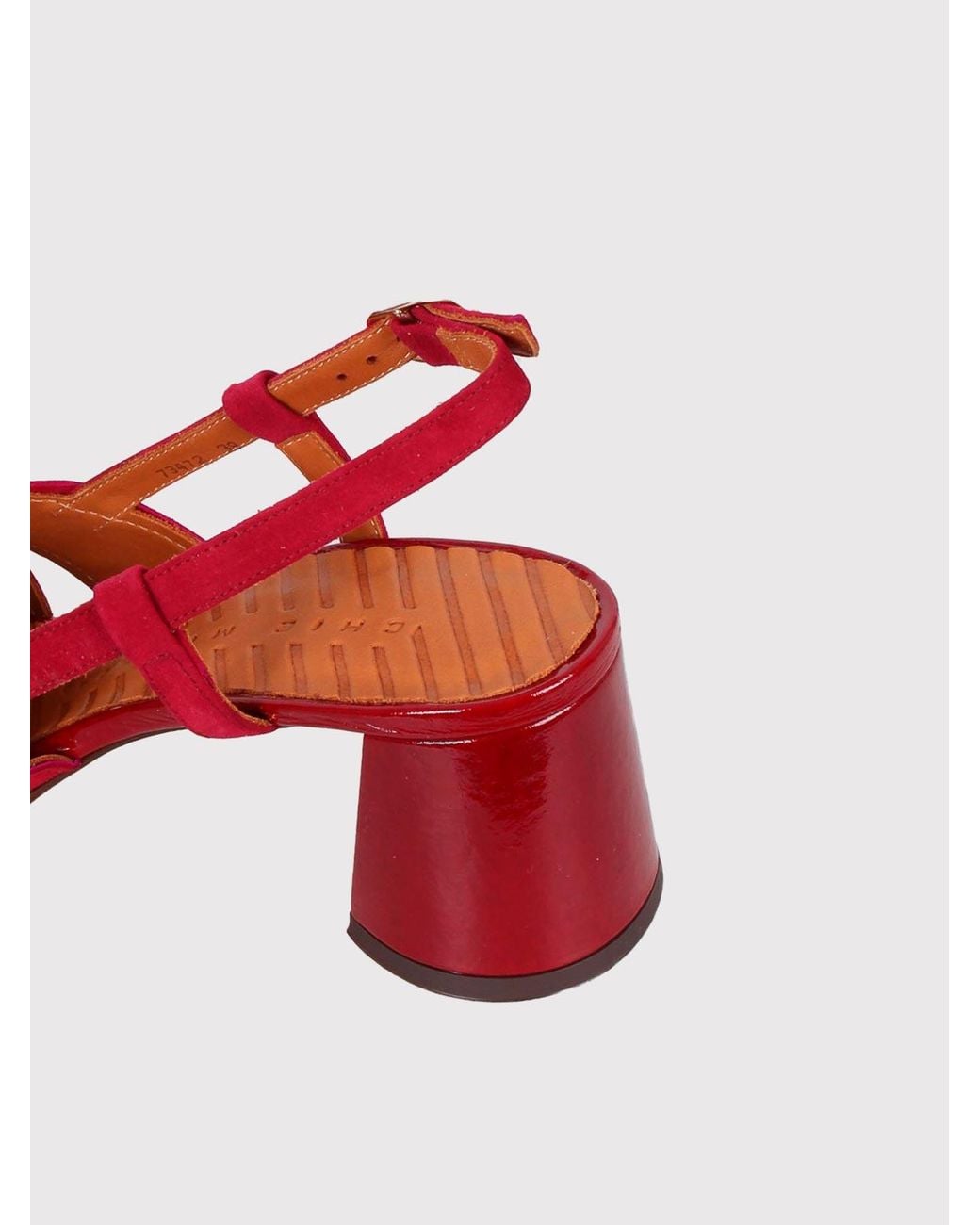 Chie Mihara Red Rutter Sandal With Heel And Buckle