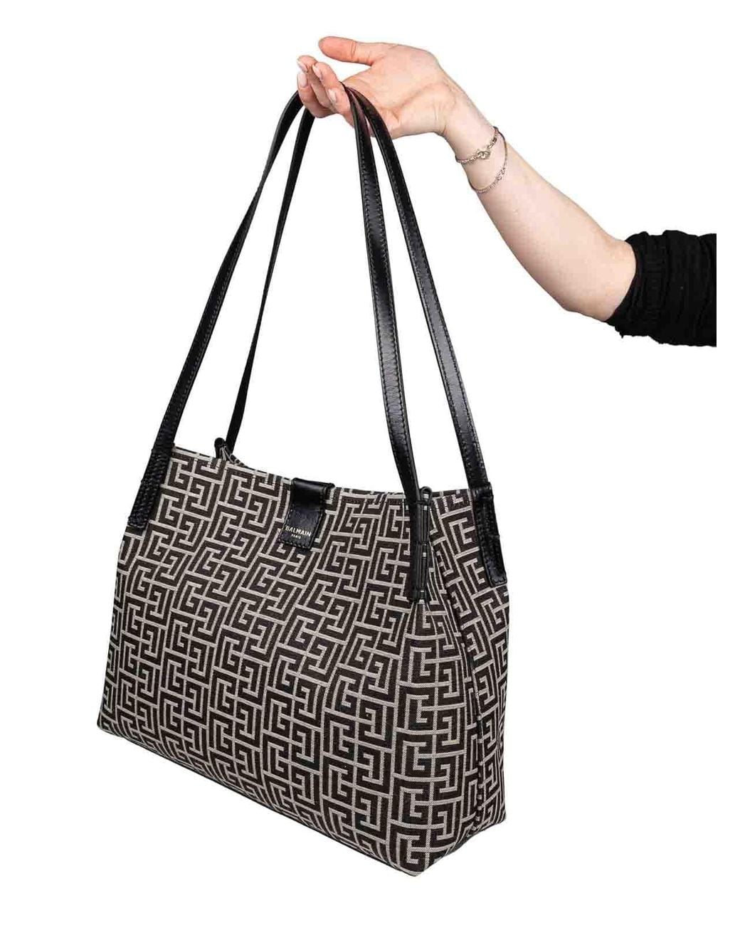 Balmain Black Balmain Release Canvas And Leather Shopper Bag, Ivory Shopping