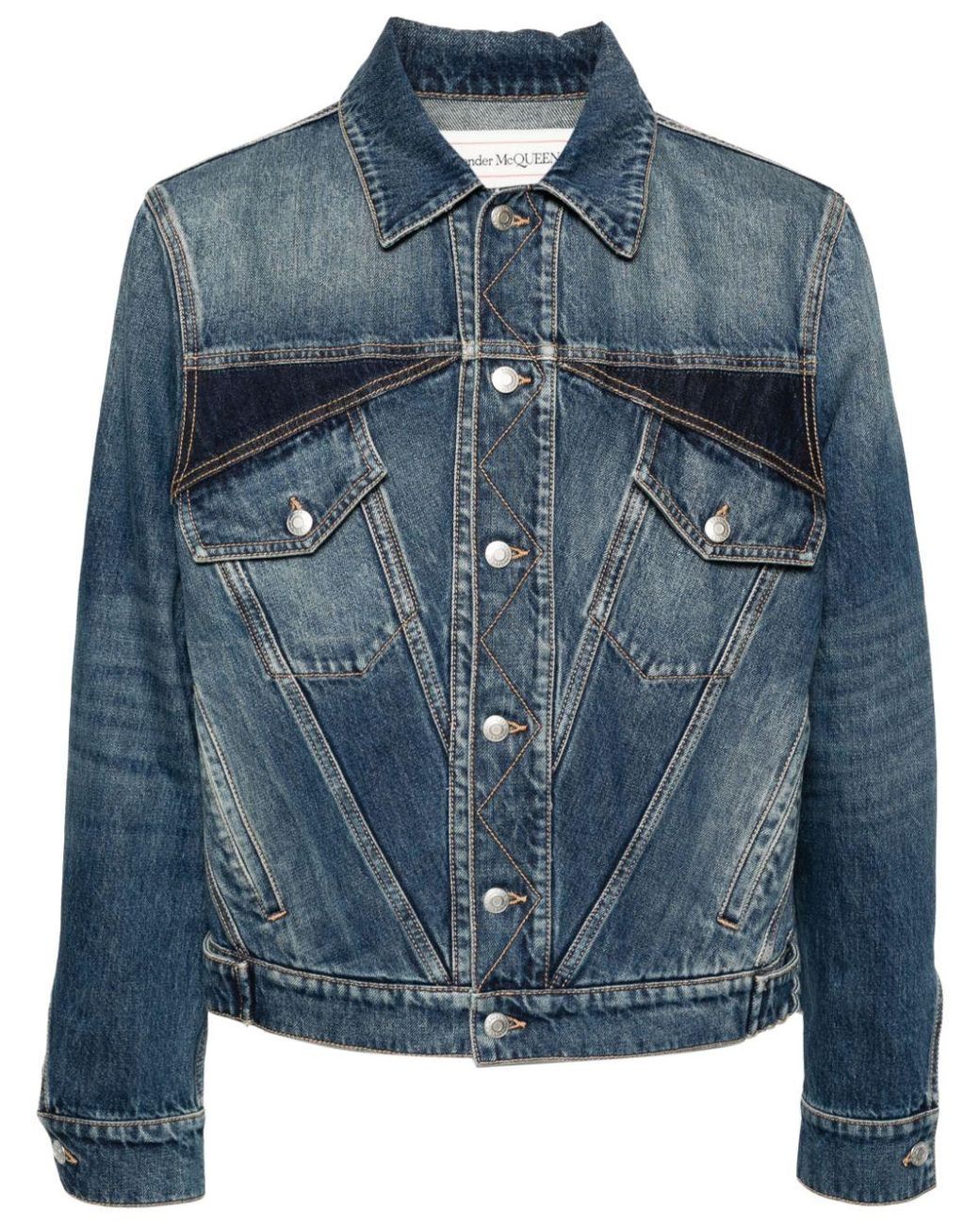 McQueen Blue Panelled Denim Jacket for men