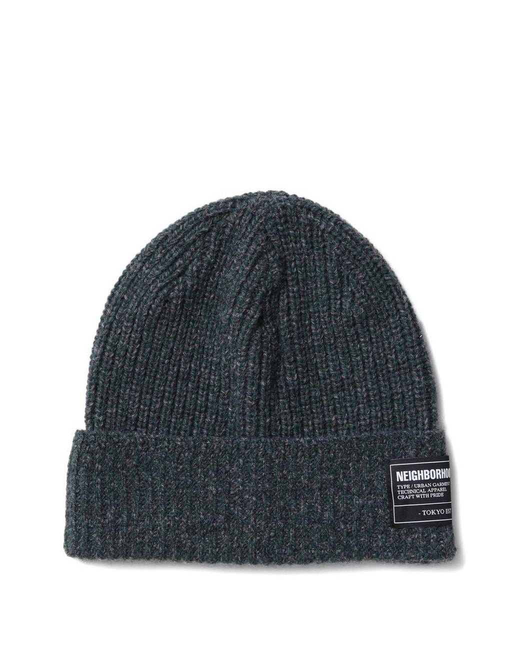 Neighborhood Blue Ribbed Label Beanie Hat for men