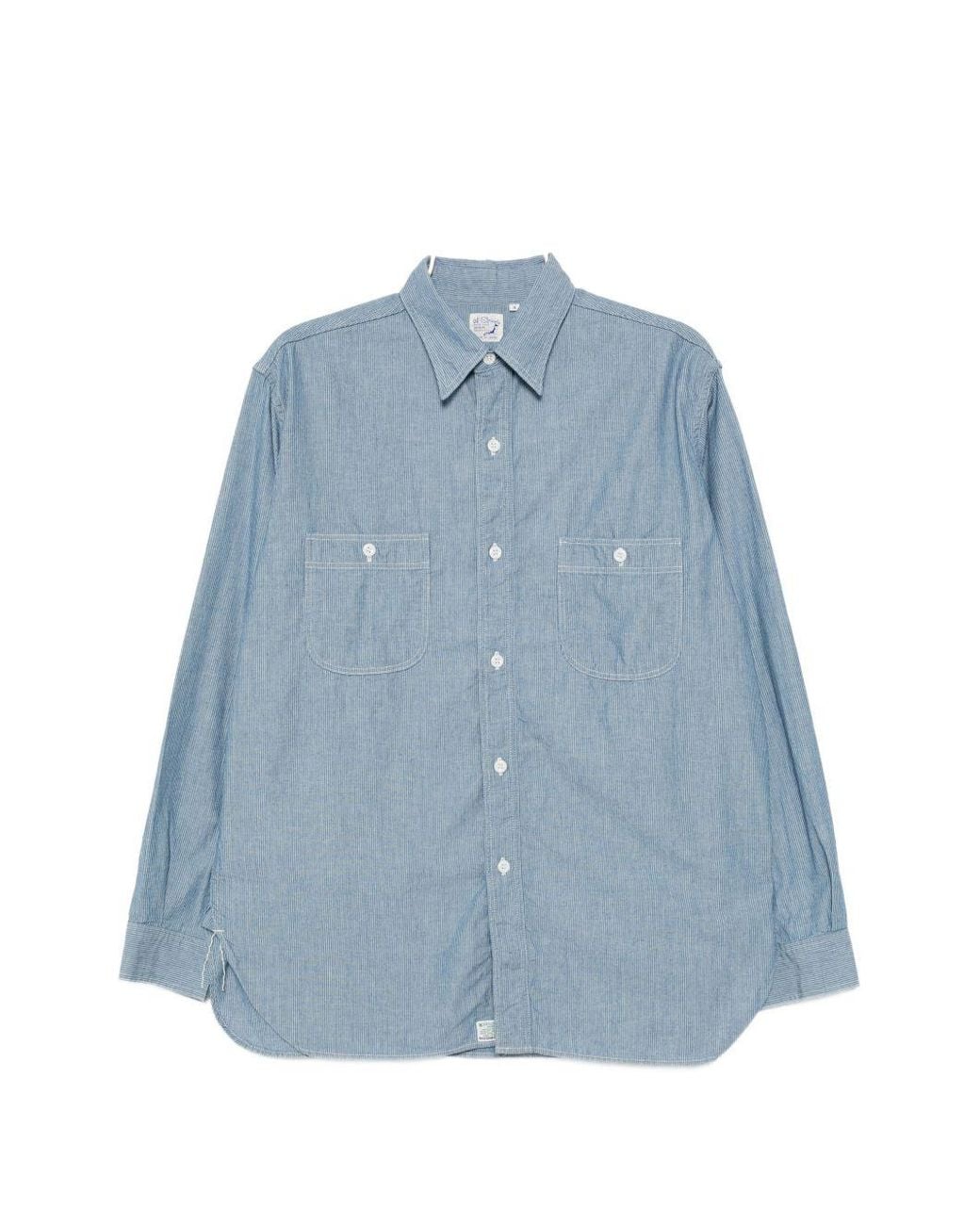 Orslow Blue Chemise Rayée À Poches Poitrine for men