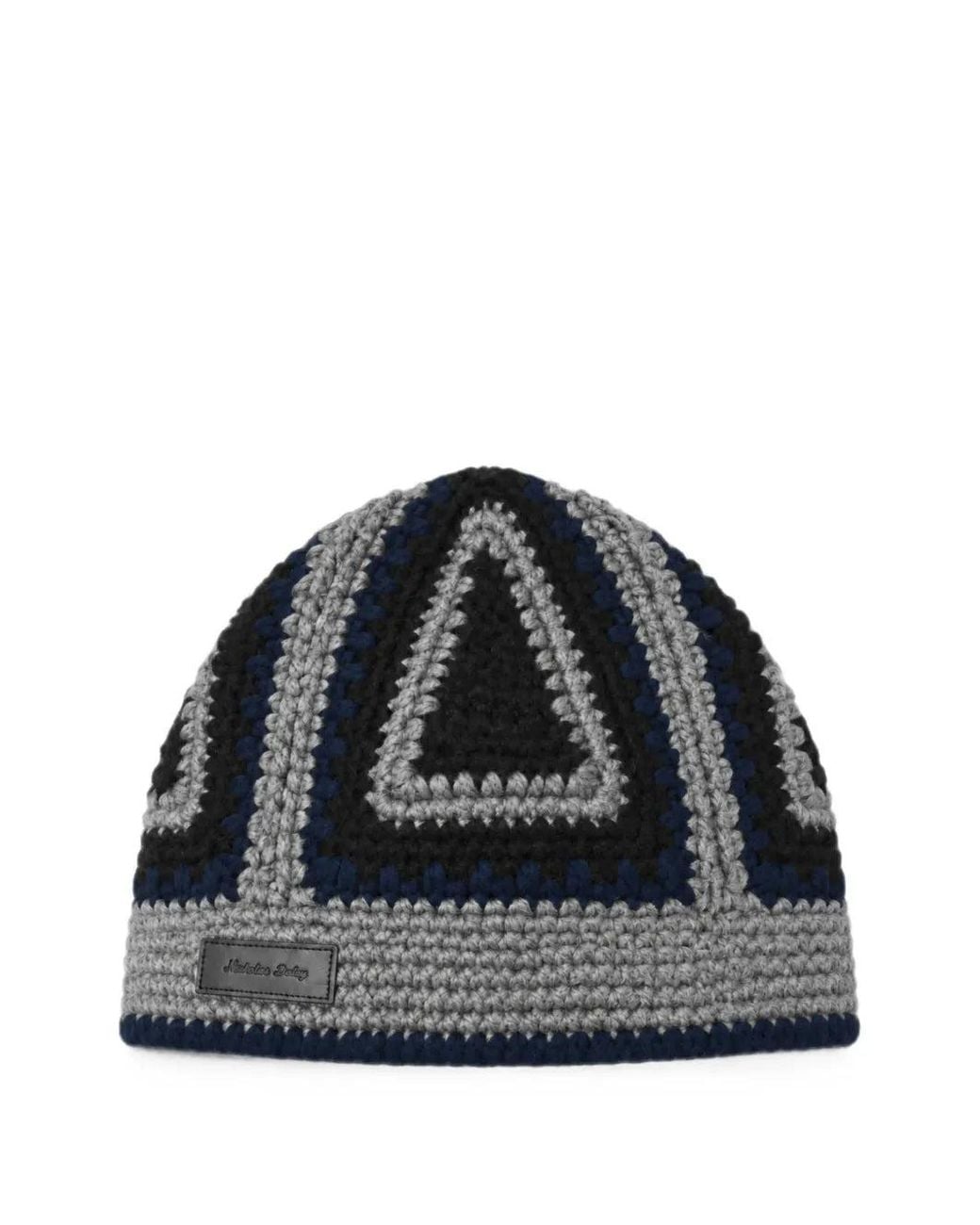 Nicholas Daley Black Crochet Geometric-Pattern Beanie Hat