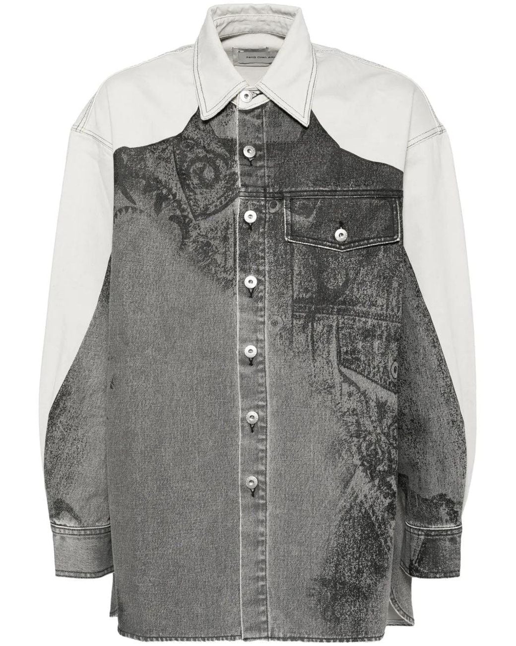 Feng Chen Wang Gray Printed Denim Jacket for men