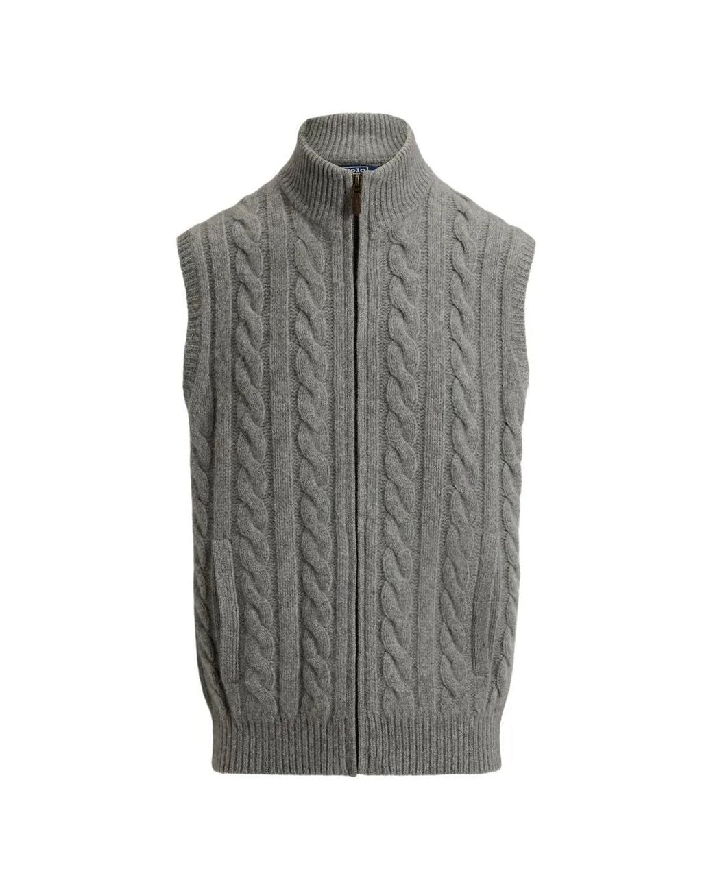 Polo Ralph Lauren Gray Cable-Knit Zip-Up Vest for men