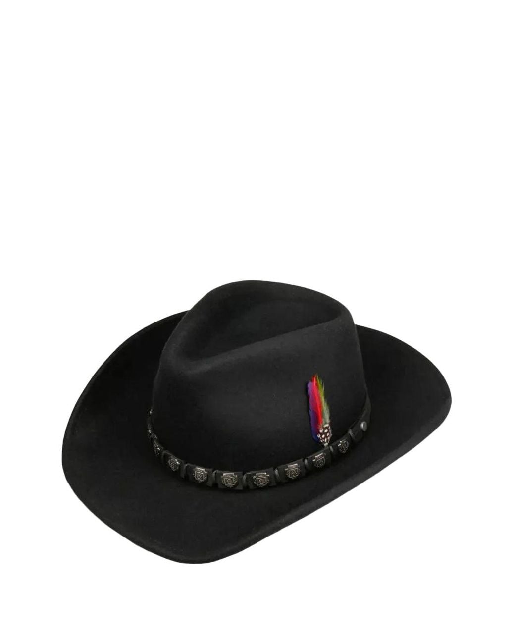 Stetson Black Feather-Detail Leather-Trimmed Hat for men