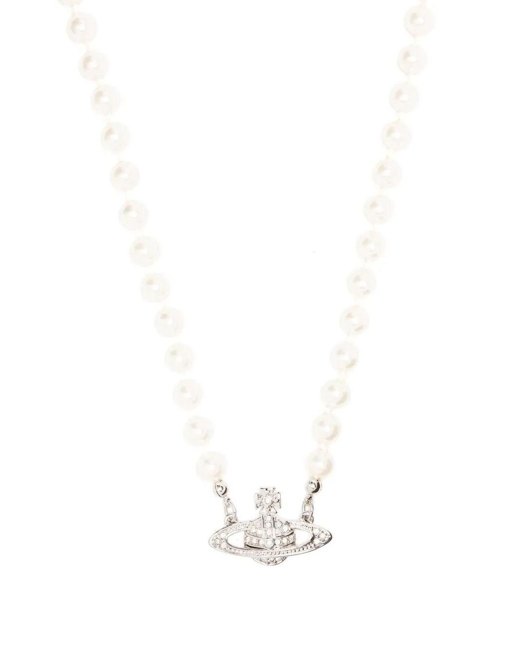 Vivienne Westwood White Mini Bas Relief Pearl Necklace for men