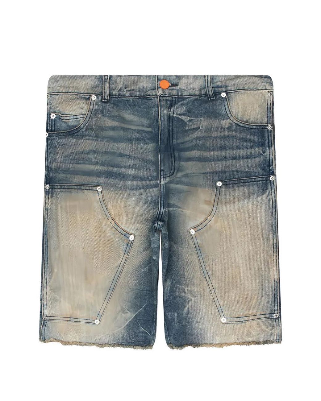 HELLSTAR Blue Panelled Frayed-Hem Shorts for men