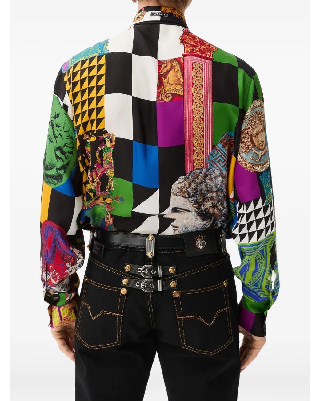 Versace Black Printed Silk Twill Regular Shirt for men