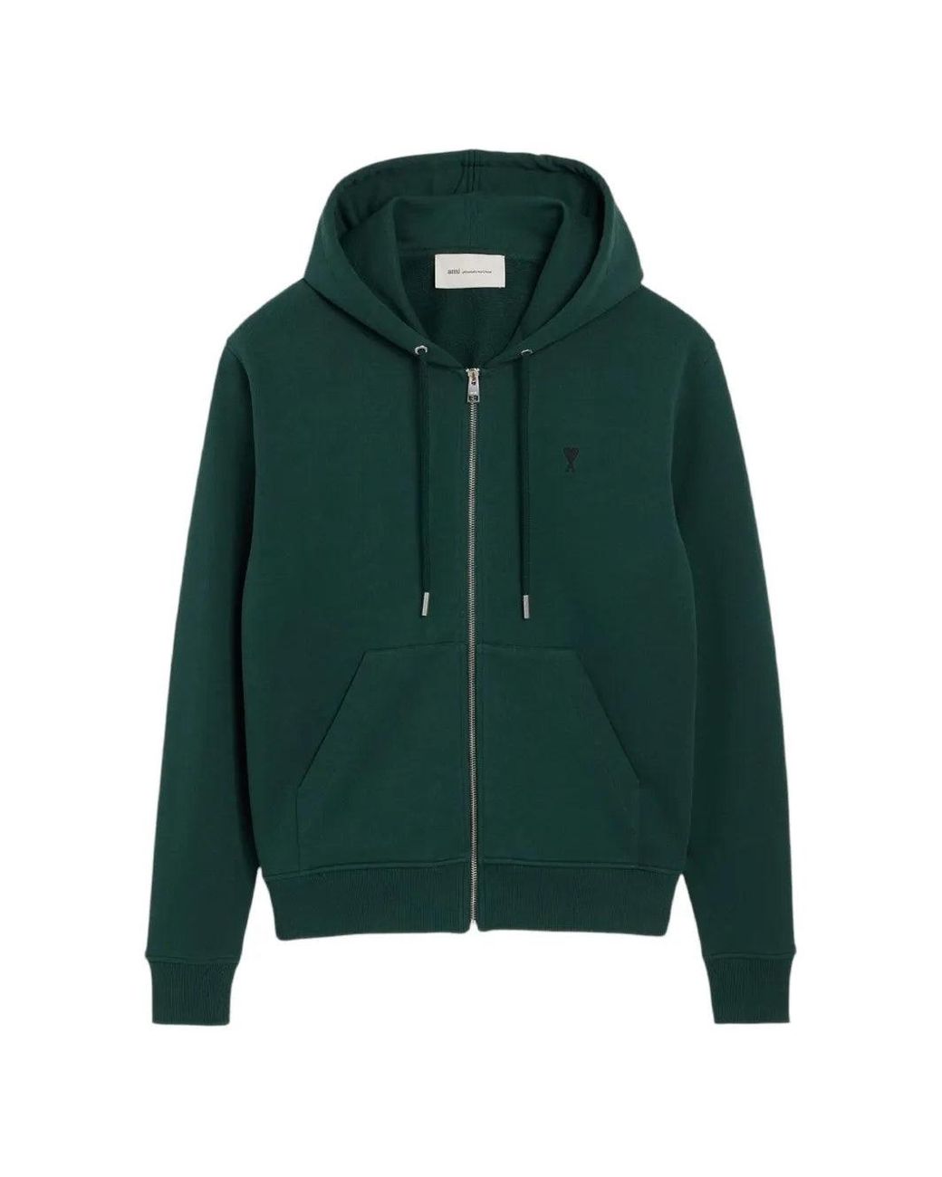 AMI Green Ami De Coeur Zip-Up Hoodie for men