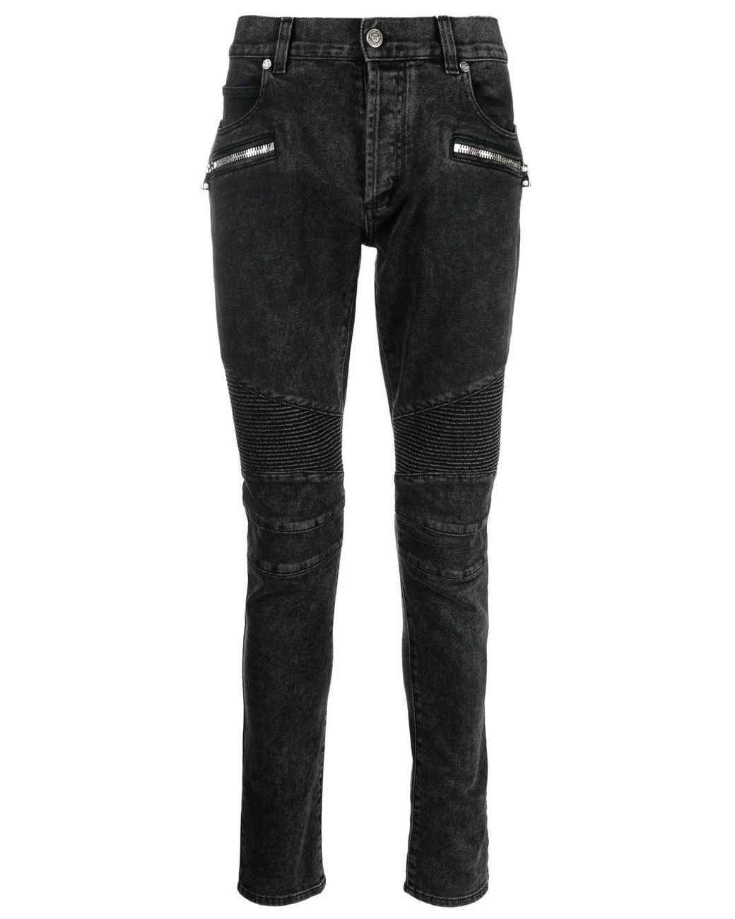 Balmain Black Ribbed-Knee Slim-Fit Jeans for men