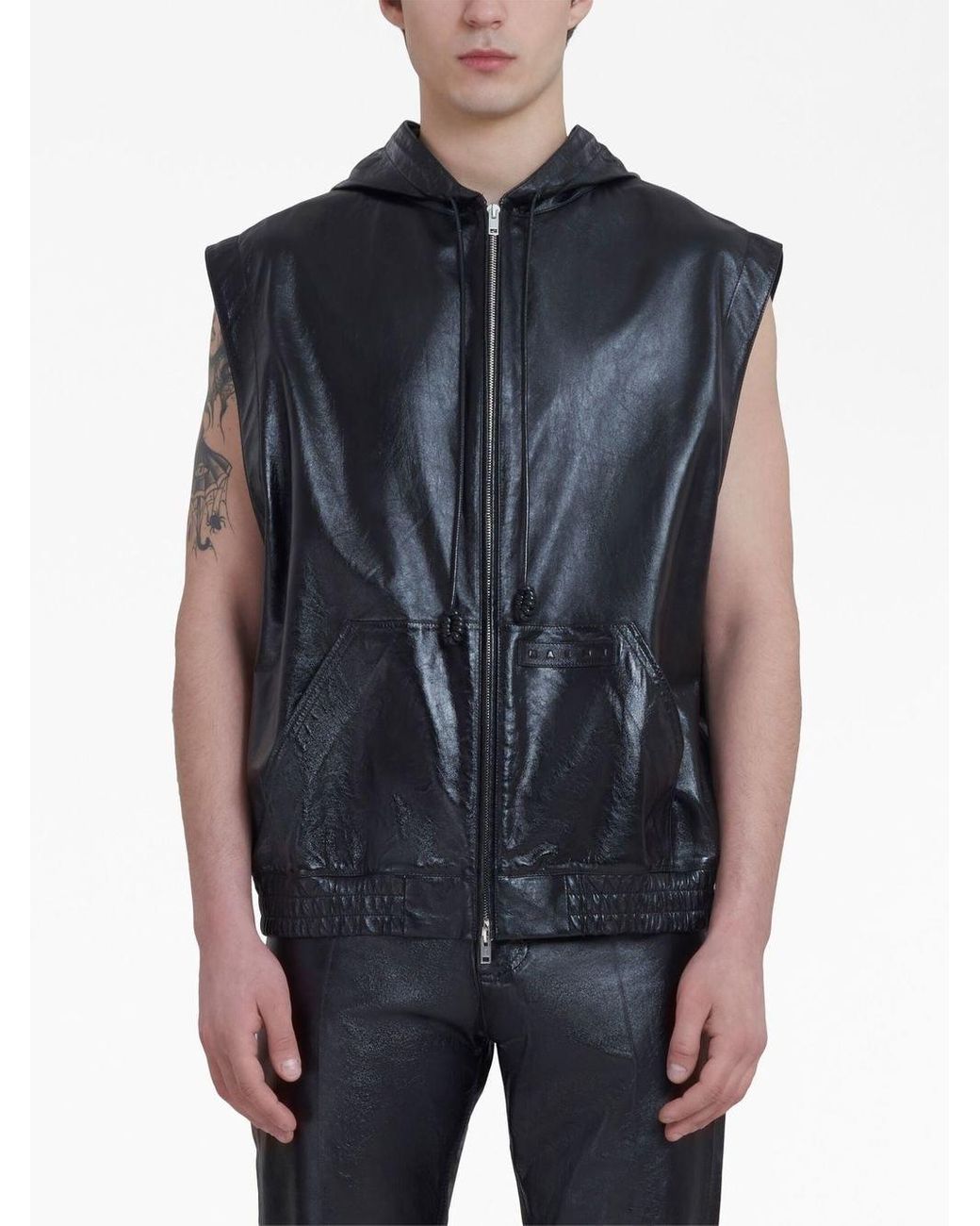 Marni Sleeveless Leather Jacket in Blue for Men Lyst