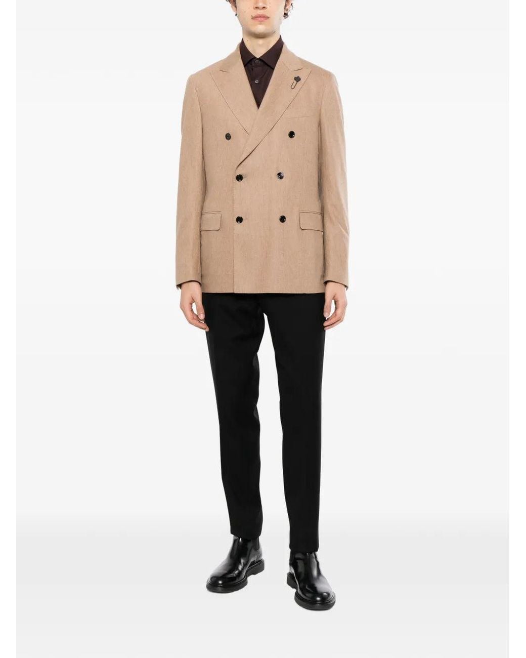 Lardini Natural Double-Breasted Peak-Lapels Blazer for men