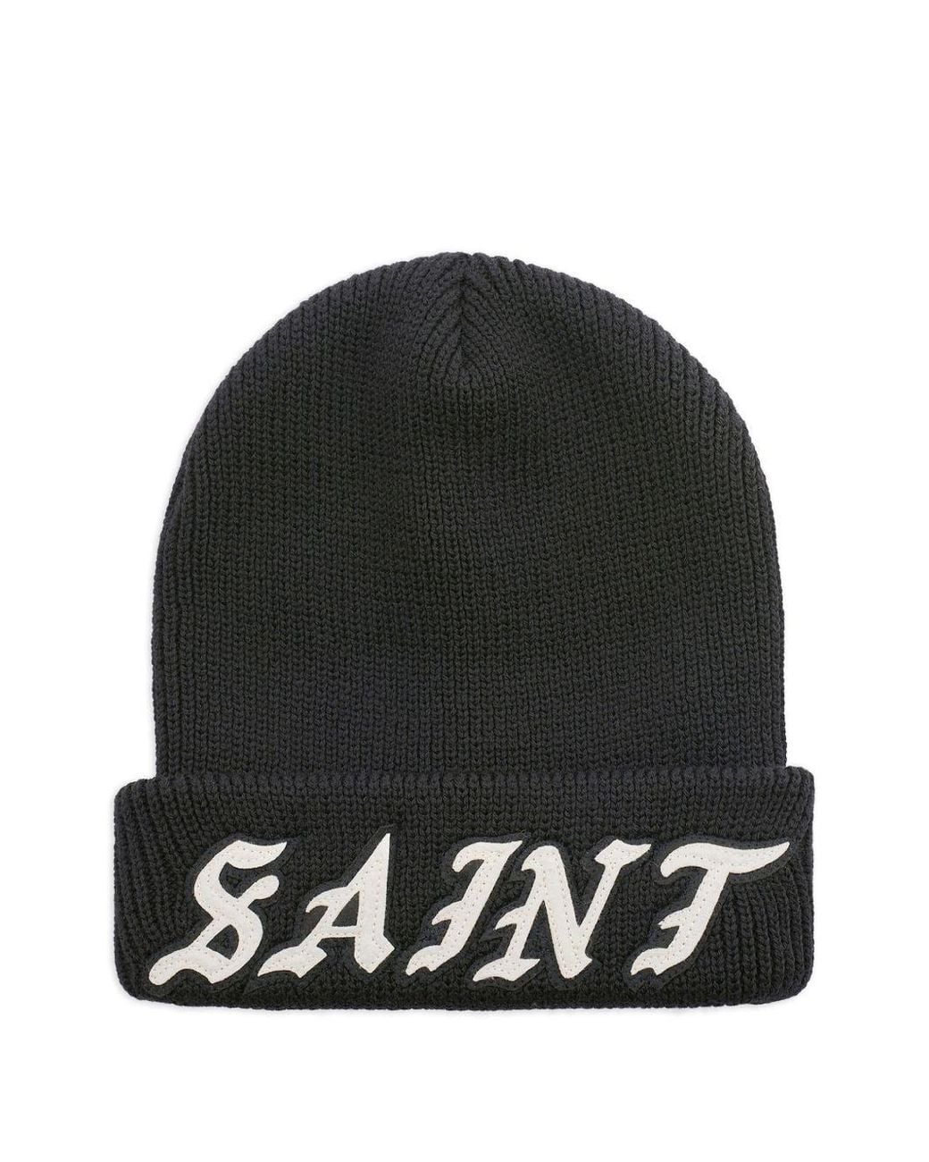 SAINT Mxxxxxx Black Logo-Appliqué Beanie Hat for men