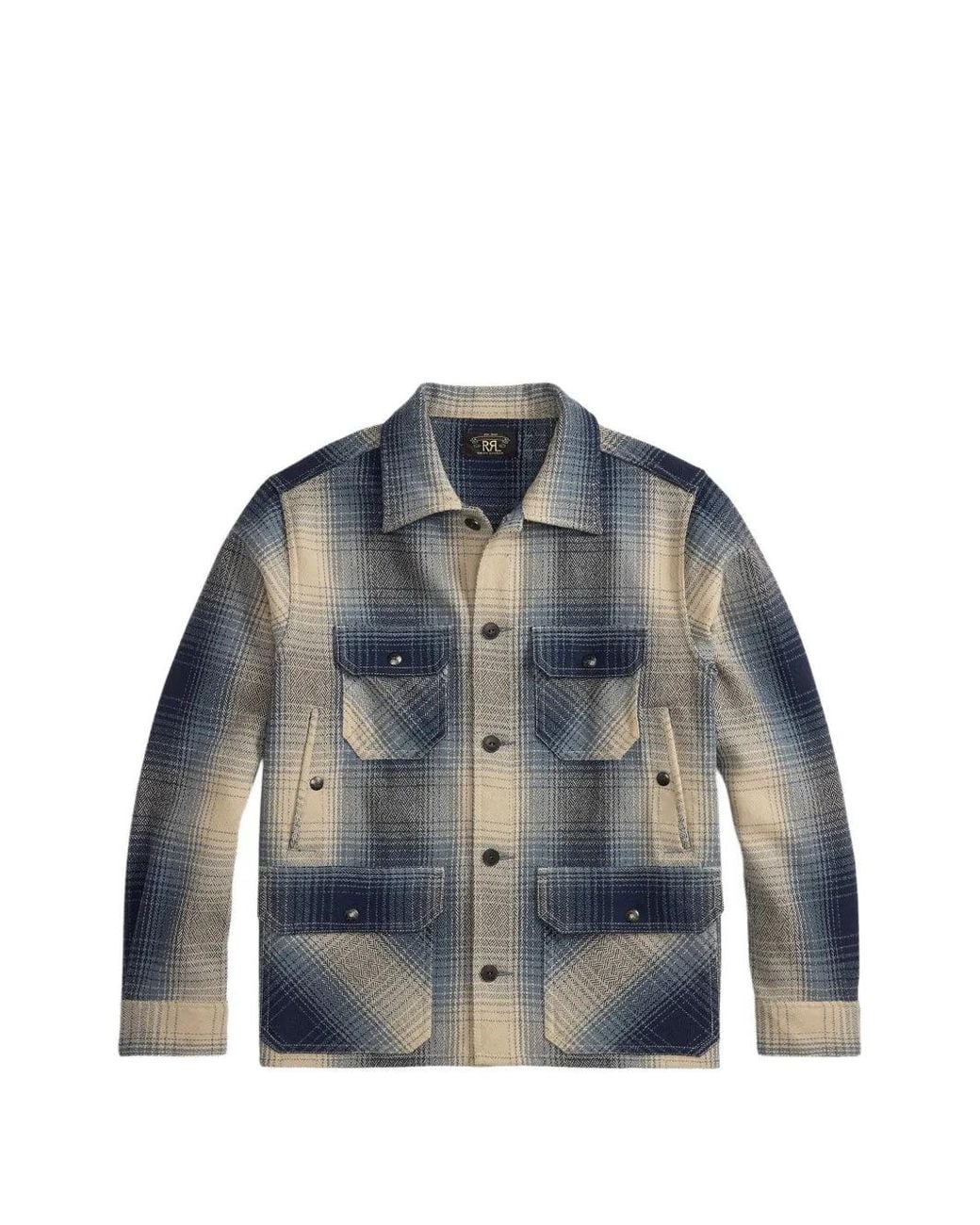 RRL Blue Check Button Wool Shirt for men