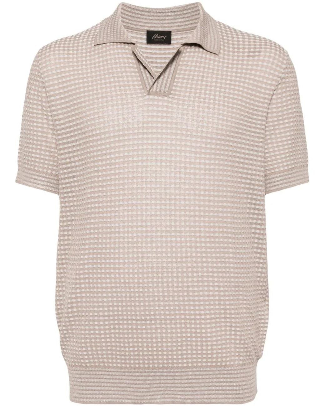 Brioni White Knitted Polo Shirt for men