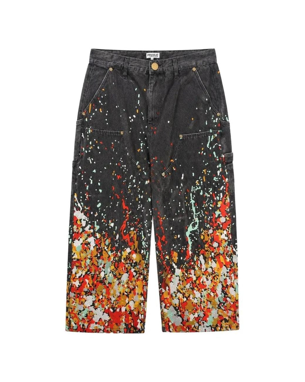 House of Errors Gray Embroidered Carpenter Jeans for men