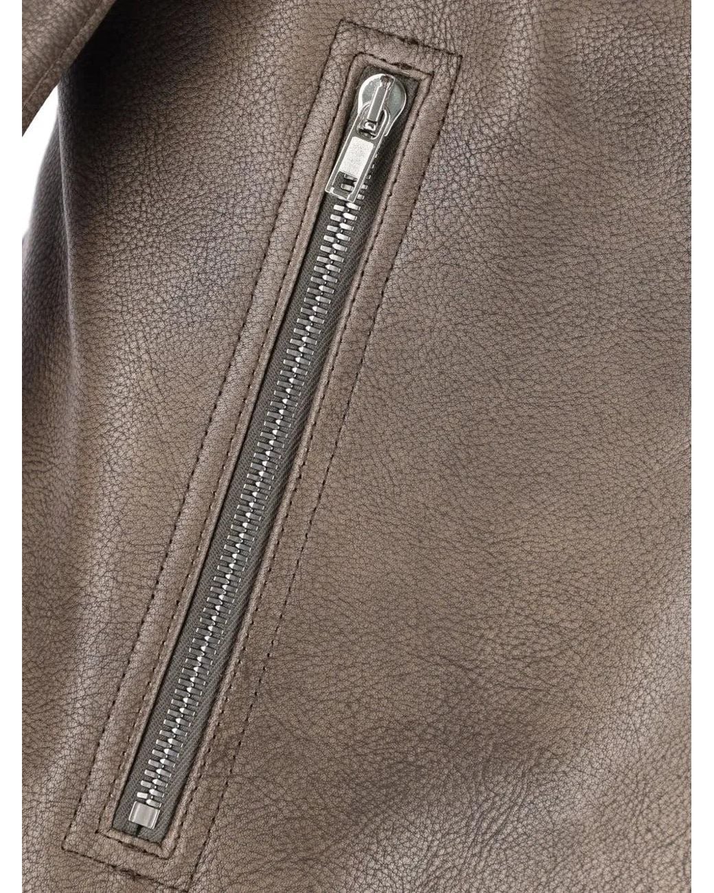 Rick Owens Brown Asymmetric Leather Jacket for men