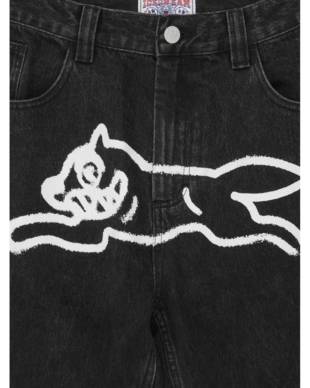 ICECREAM Black Running Dog Graphic-Printed Jeans for men